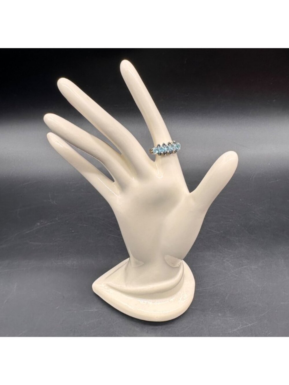 Vintage Sterling Silver Blue Topaz Sapphire Ring 3 Rows Double Split Band Size 6 - Picture 2 of 11